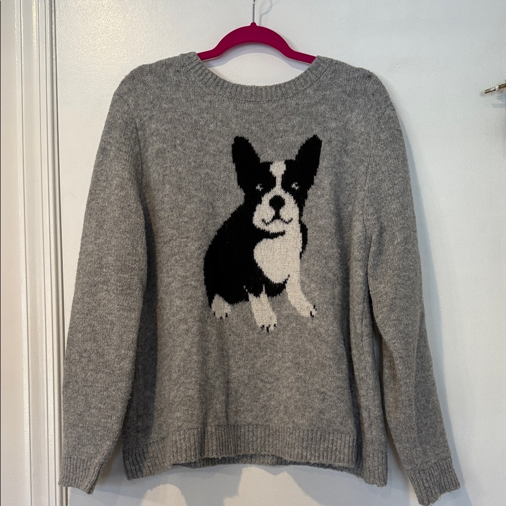 Heather Gray French bulldog / frenchie 
Knit intarsia Sweater xl